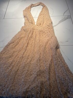 Lace Princess style Halter Maxi Dress in Nude